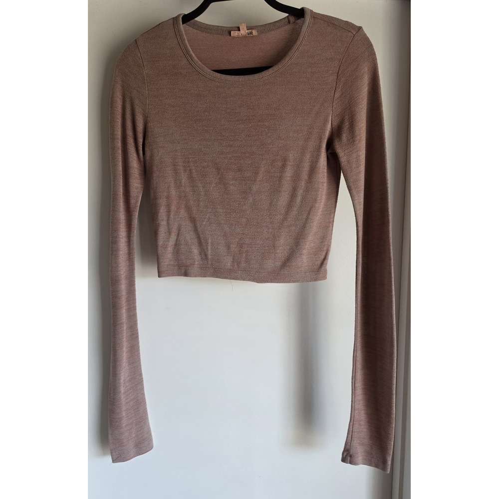 Wilfred Free Crop Top XS Pink Long Sleeve Round Neck Solid Blouse Shirt